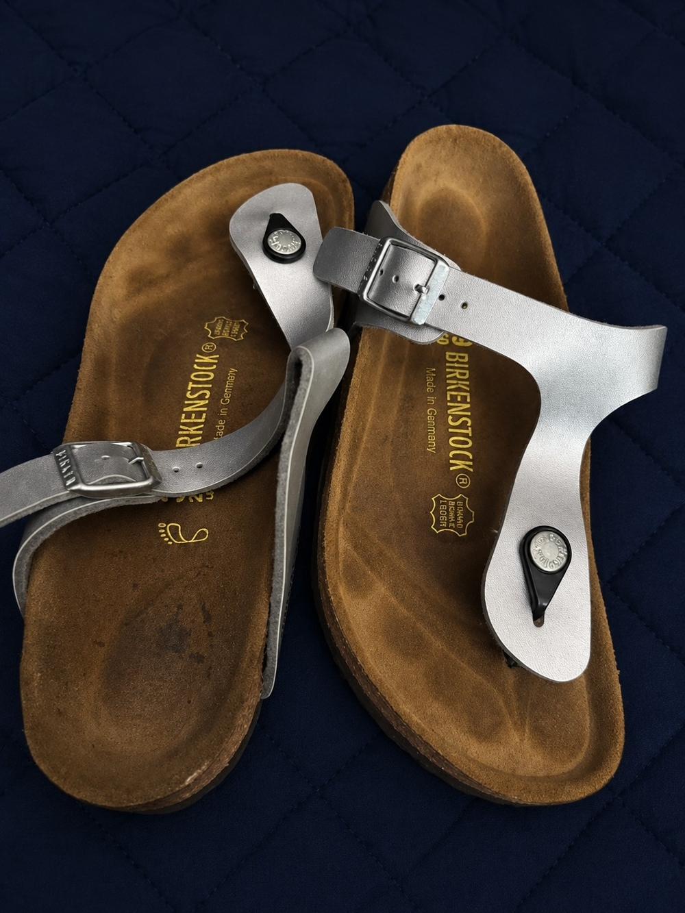 Birkenstock Silver Gizeh Leather Thong Sandals